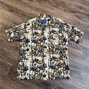 Pendleton Shirt Mens XL Rayon Hawaiian Floral Tribal Abstract Art Aloha Brown